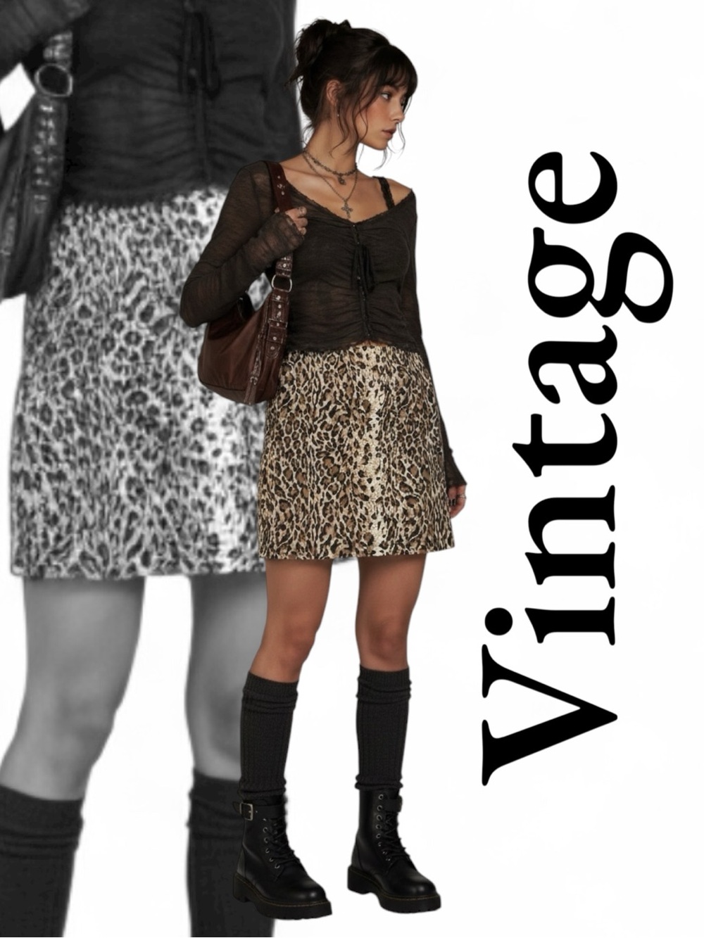 🇨🇦 Vintage Leopard Print Pencil Skirt Y2K 90s Grunge Punk Maximalist Alternative